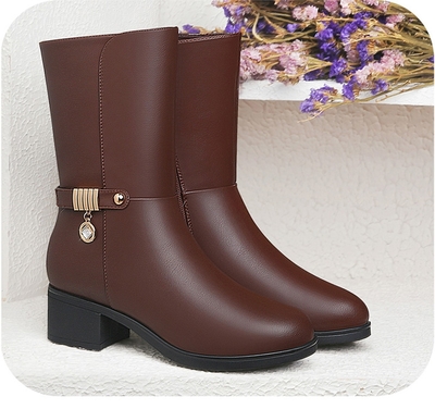 2017秋新款真皮女靴中筒靴中跟短靴方跟馬丁靴子女單靴女鞋皮靴側(cè)拉鏈百搭中年保暖棉靴 東材中筒靴型號【價(jià)格 圖片 品牌 報(bào)價(jià)】-蘇寧易購力盾服飾鞋帽專營店